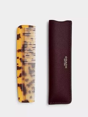 Coach Boxed Comb with Sleeve in Brass/Merlot Glovetanned Leather NWT